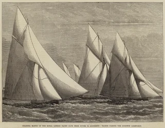 Kanalwettkampf des Royal London Yacht Club von Dover nach Southend, Yachten passieren das Goodwin-Feuerschiff